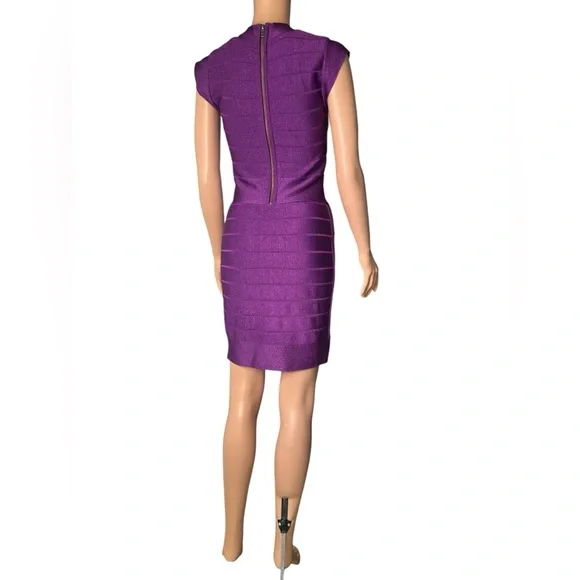FRENCH CONNECTION Vintage SIZE 6 DEEP PURPLE BANDAGE BODYCON MINI stretchy DRESS - Picture 9 of 12